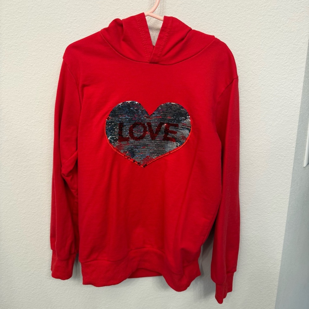 Red Hoodie with Sequin Heart Design